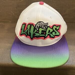Lakers Hat White Crown Graffiti Spellout New Era Snapback Neon Brim Fresh Prince